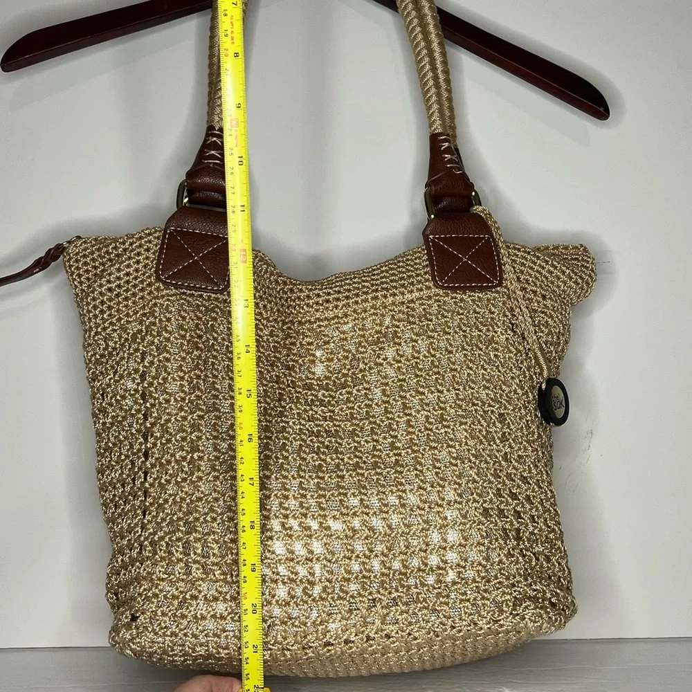 Vintage The Sak Macrame Gold Undertone Large Hobo Bag Shoulder Purse & Fob